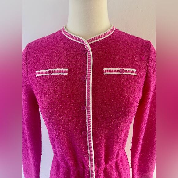 Vintage 1960s Leslie Fay Originals Boucle Knit Jackie O Mod Size M Fuchsia - Picture 3 of 4